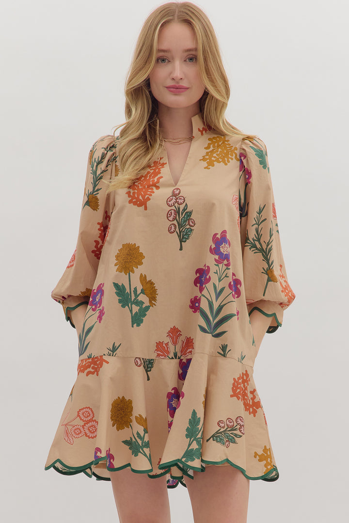 Scallop Hem Floral Mini Dress