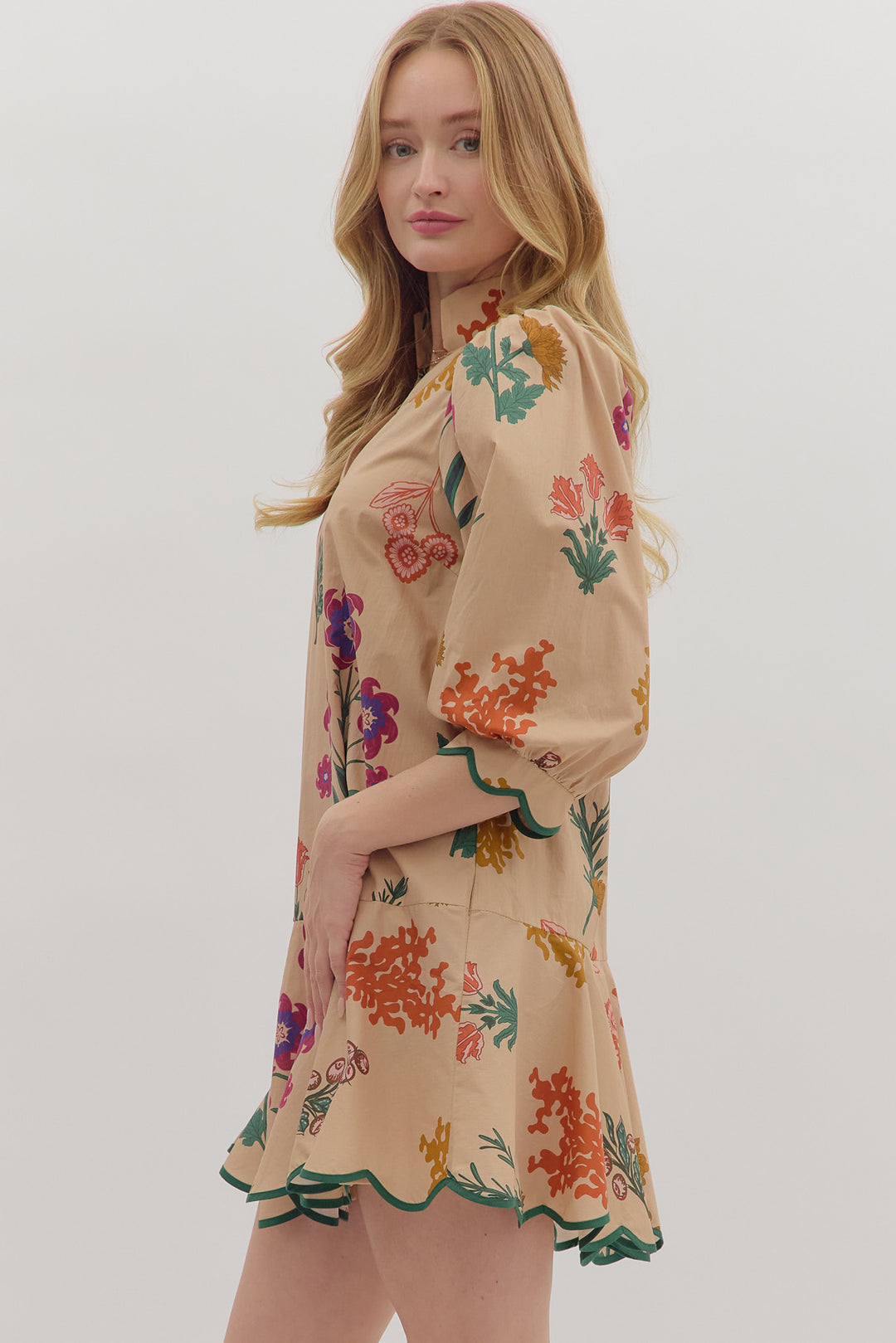 Scallop Hem Floral Mini Dress