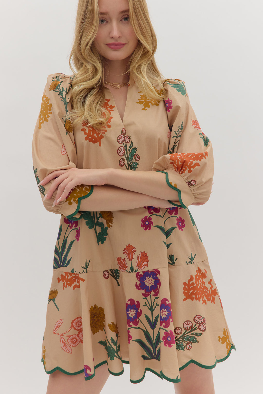 Scallop Hem Floral Mini Dress