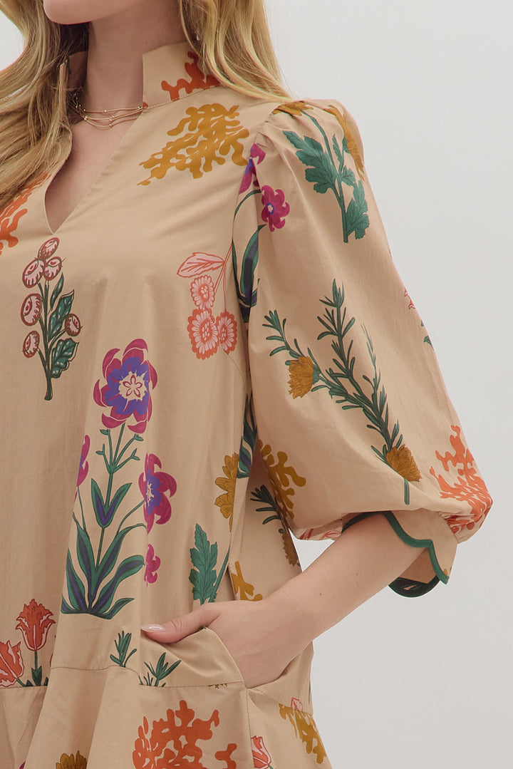 Scallop Hem Floral Mini Dress