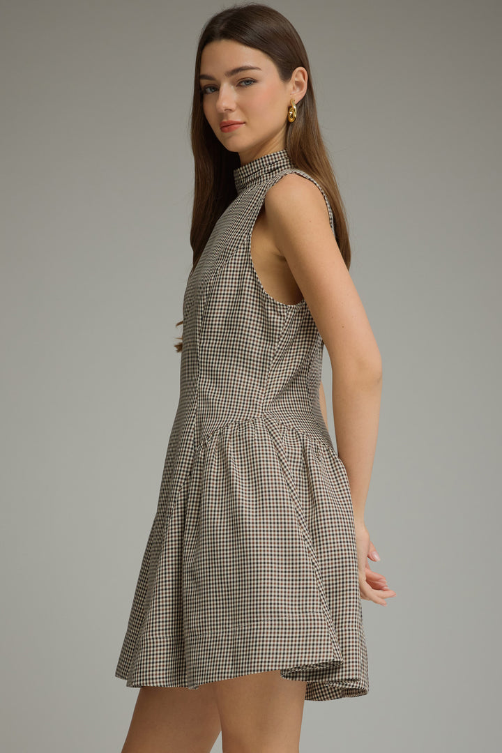 Mock Neck Plaid Mini Dress