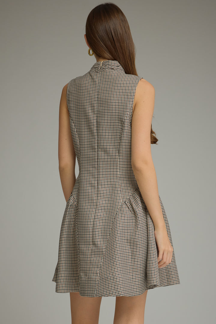 Mock Neck Plaid Mini Dress