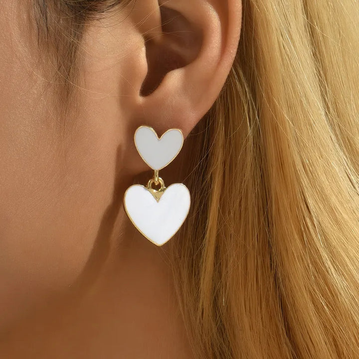 Double Hearts Drop Earrings