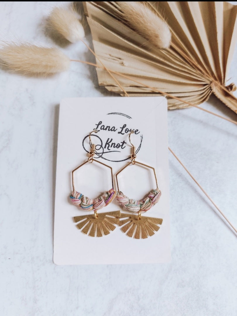 Hexagon Sunbeam  Macramé Earrings