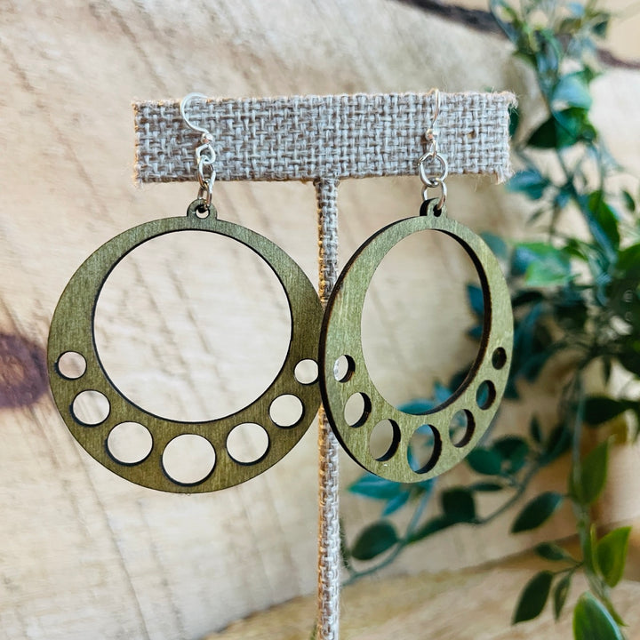 Green Tree Wooden Earrings - Hanging Circles