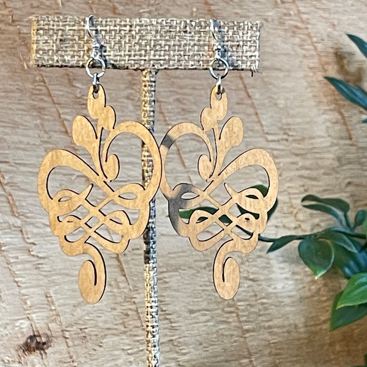 Calligraphy Flower - Laser Cut Wooden Earrings