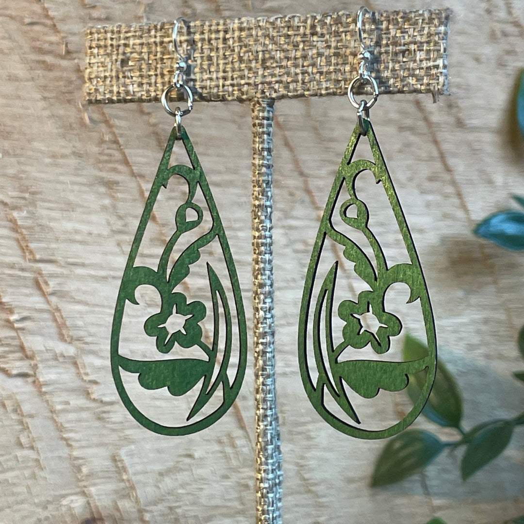 Floral Teardrop - Laser Cut Wooden Earring