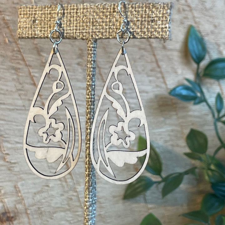 Floral Teardrop - Laser Cut Wooden Earring