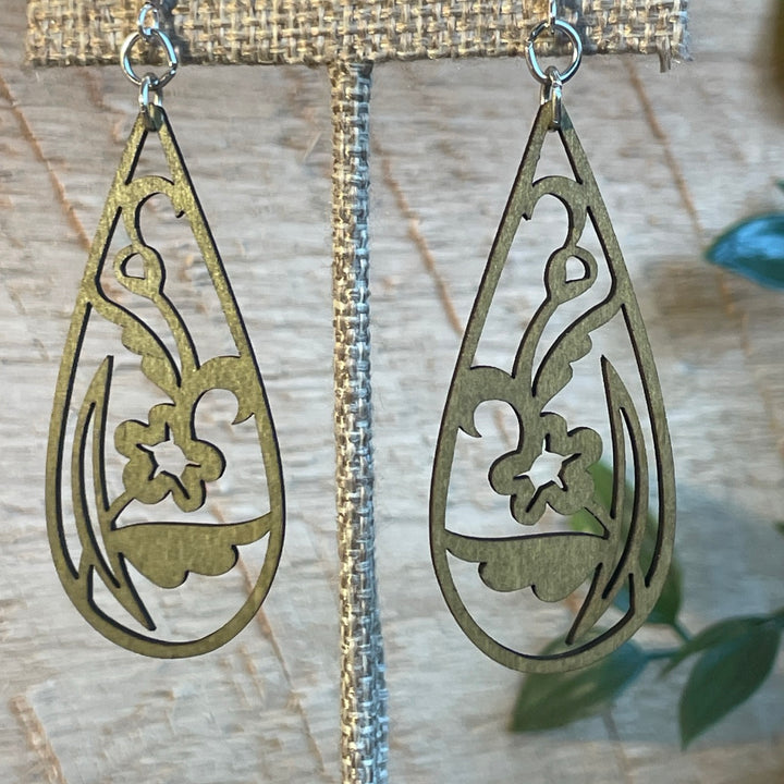 Floral Teardrop - Laser Cut Wooden Earring