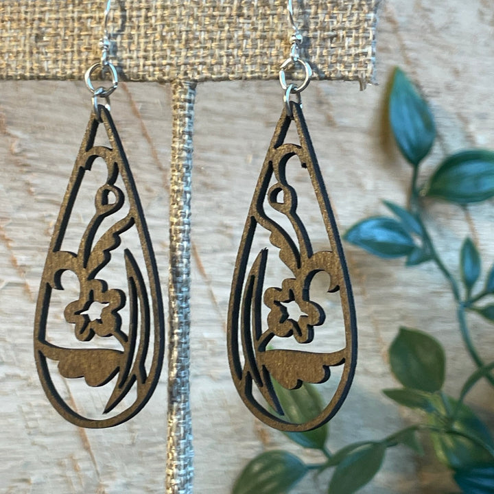 Floral Teardrop - Laser Cut Wooden Earring