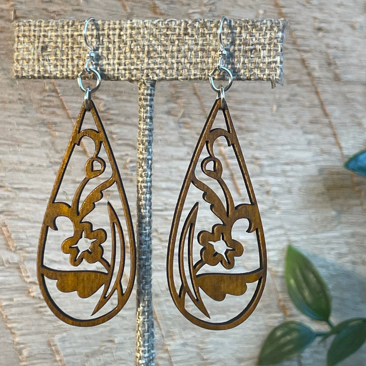 Floral Teardrop - Laser Cut Wooden Earring