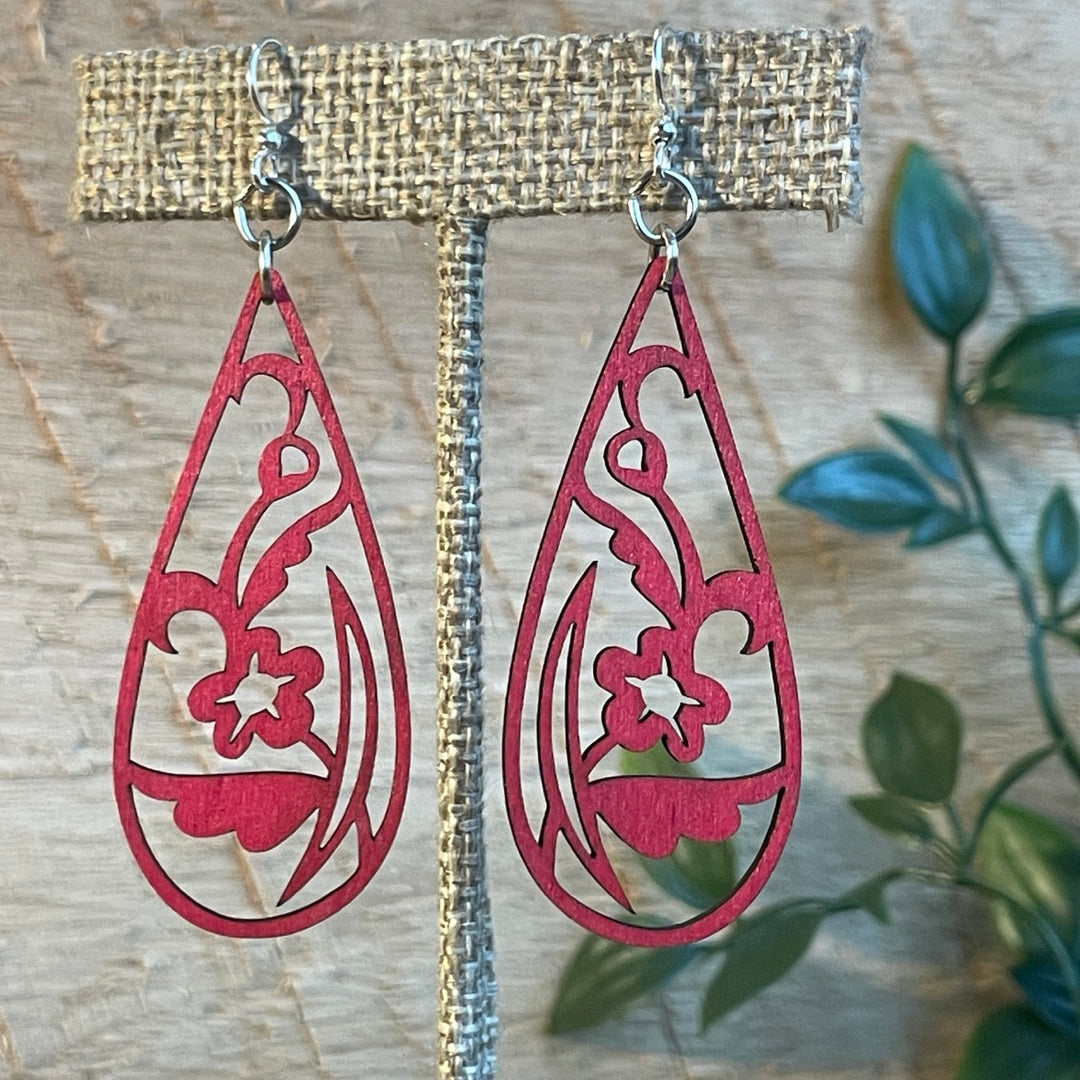 Floral Teardrop - Laser Cut Wooden Earring