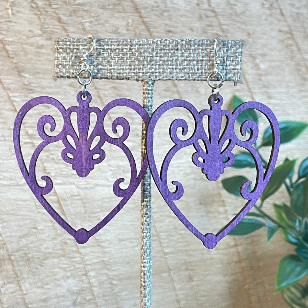 Scroll Heart - Laser Cut Wooden Earring