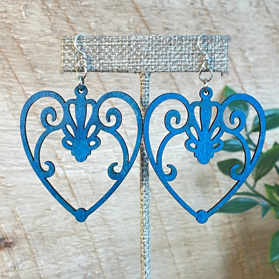 Scroll Heart - Laser Cut Wooden Earring