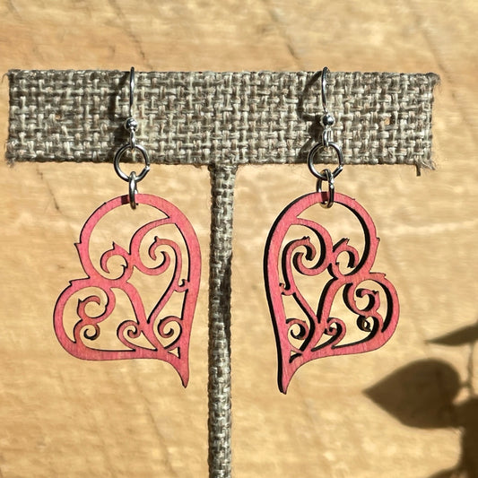 Heart In Vines - Laser Cut Wooden Earring