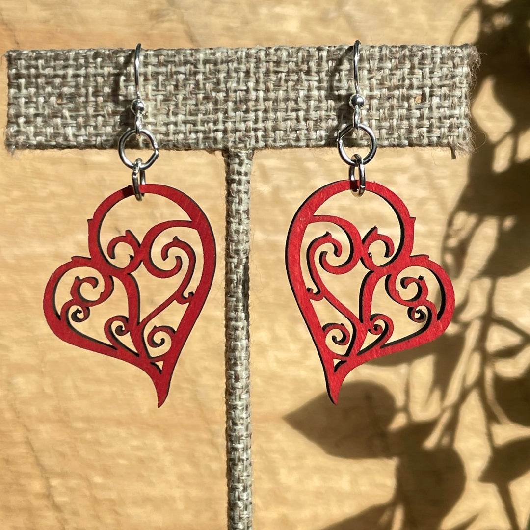 Heart In Vines - Laser Cut Wooden Earring