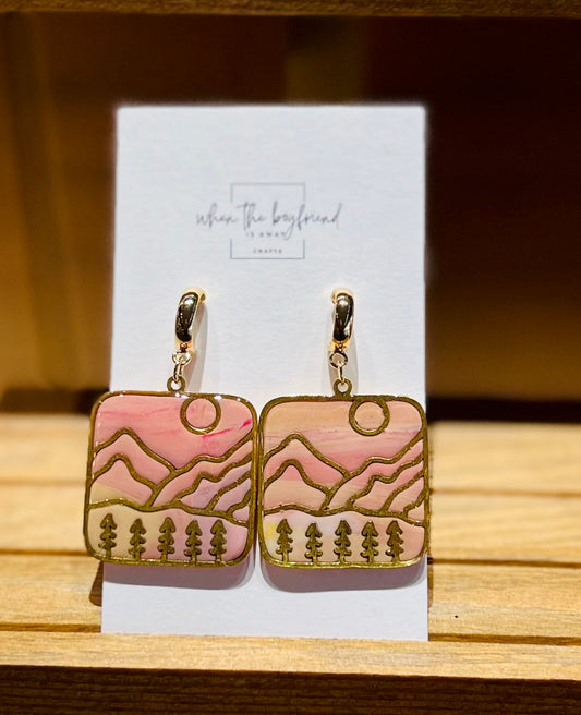 Square Mountainscape Earrings