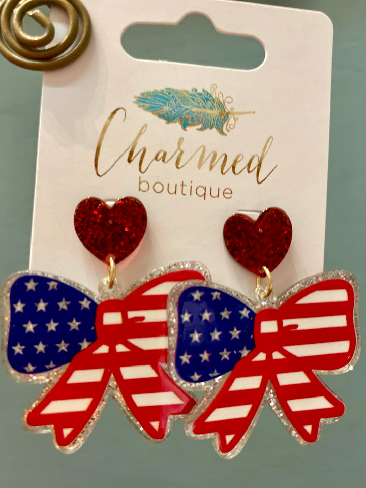 Patriotic Bow Tie + Heart Dangle