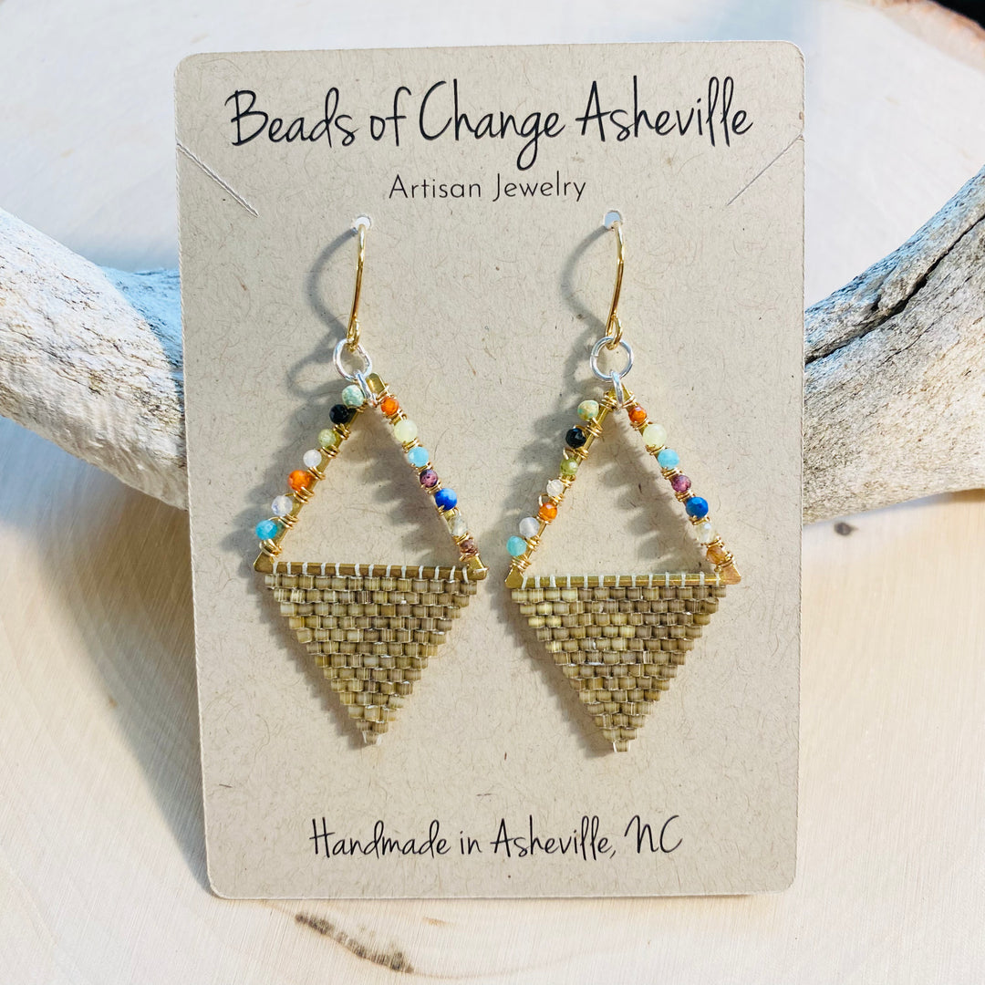 BOCA Triangle Beadwoven + Gemstone Earrings