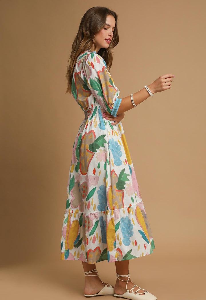 Contrast Band Floral Dress