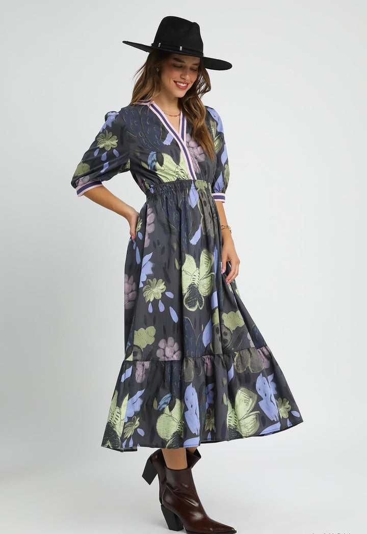 Contrast Band Floral Dress