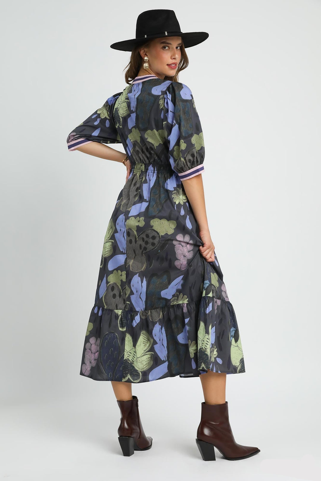 Contrast Band Floral Dress