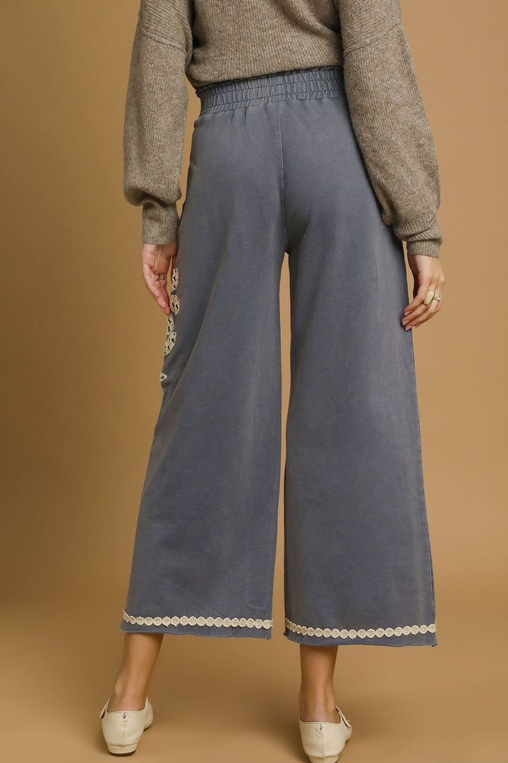Lace Applique Cropped Terry Pants