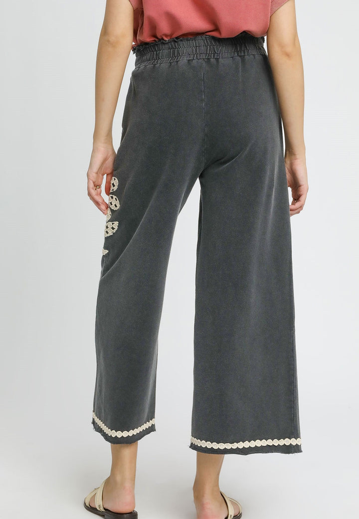 Lace Applique Cropped Terry Pants
