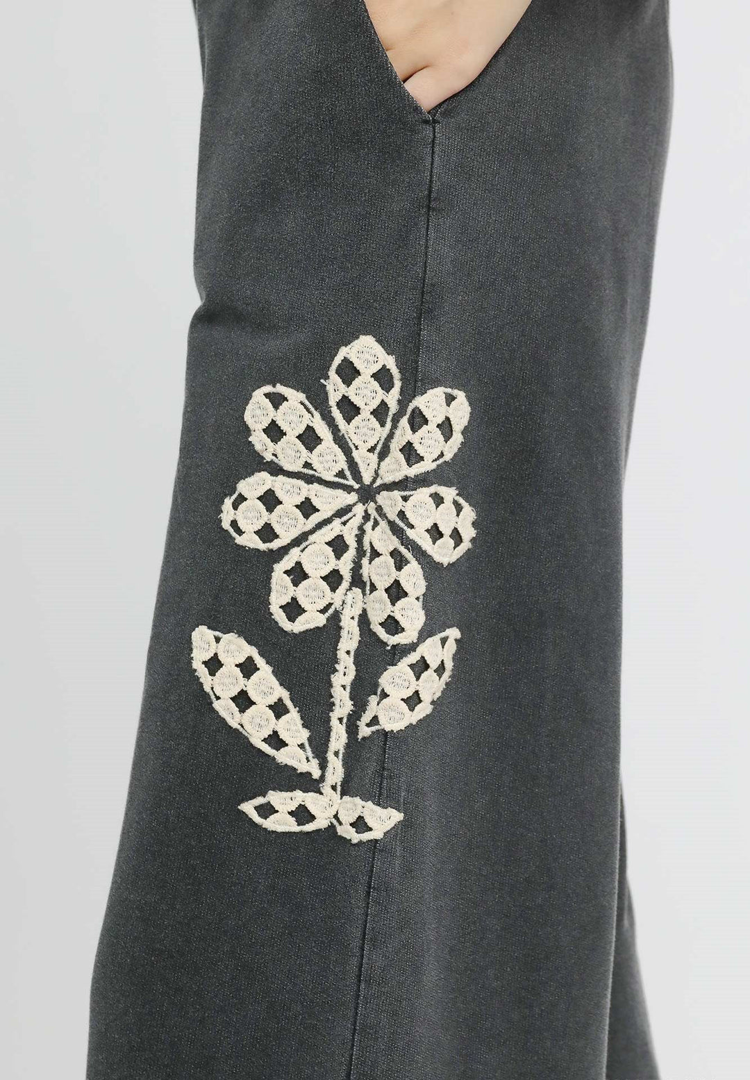 Lace Applique Cropped Terry Pants