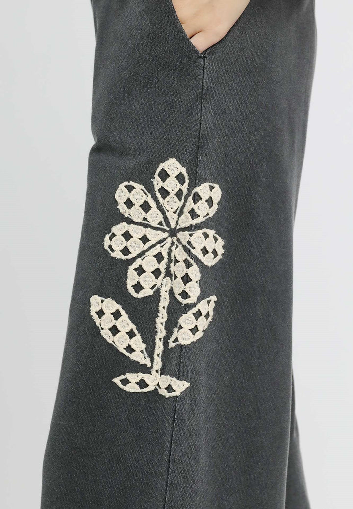 Lace Applique Cropped Terry Pants