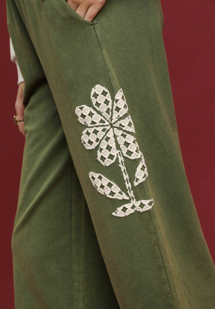 Lace Applique Cropped Terry Pants