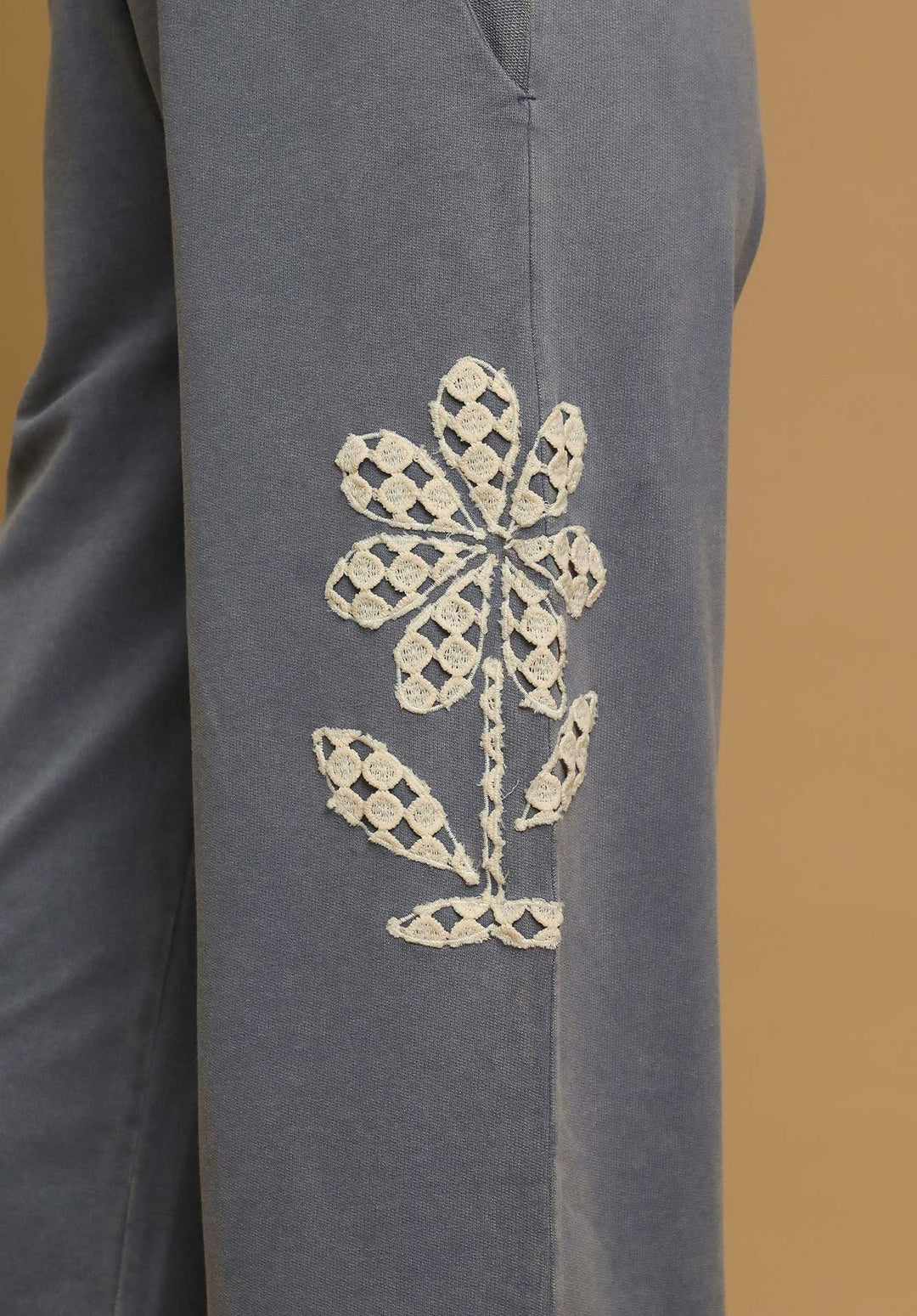 Lace Applique Cropped Terry Pants