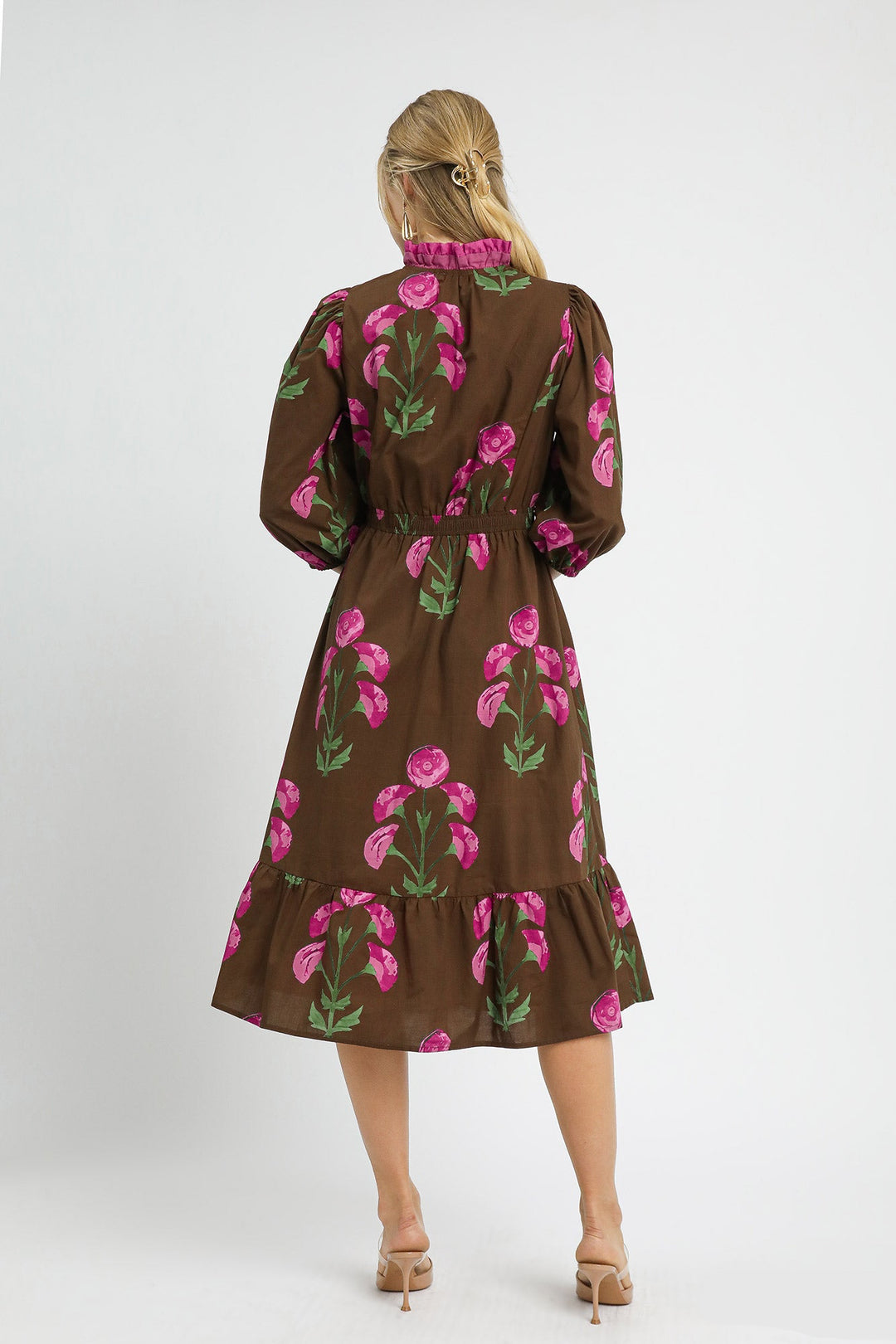 Bold Floral Dress with Ruffle Trim