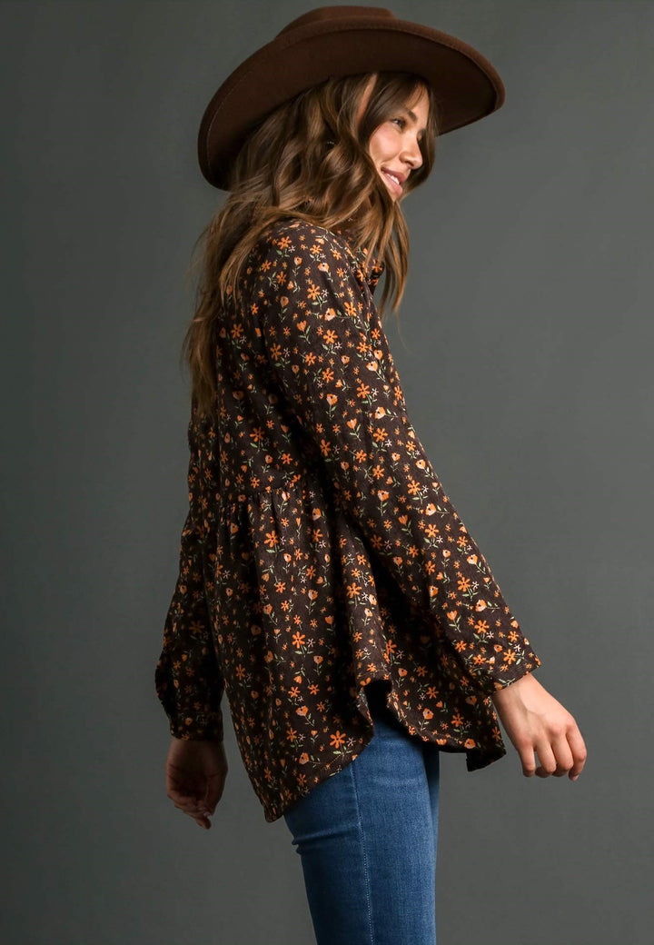 Corduroy Floral Tunic Top