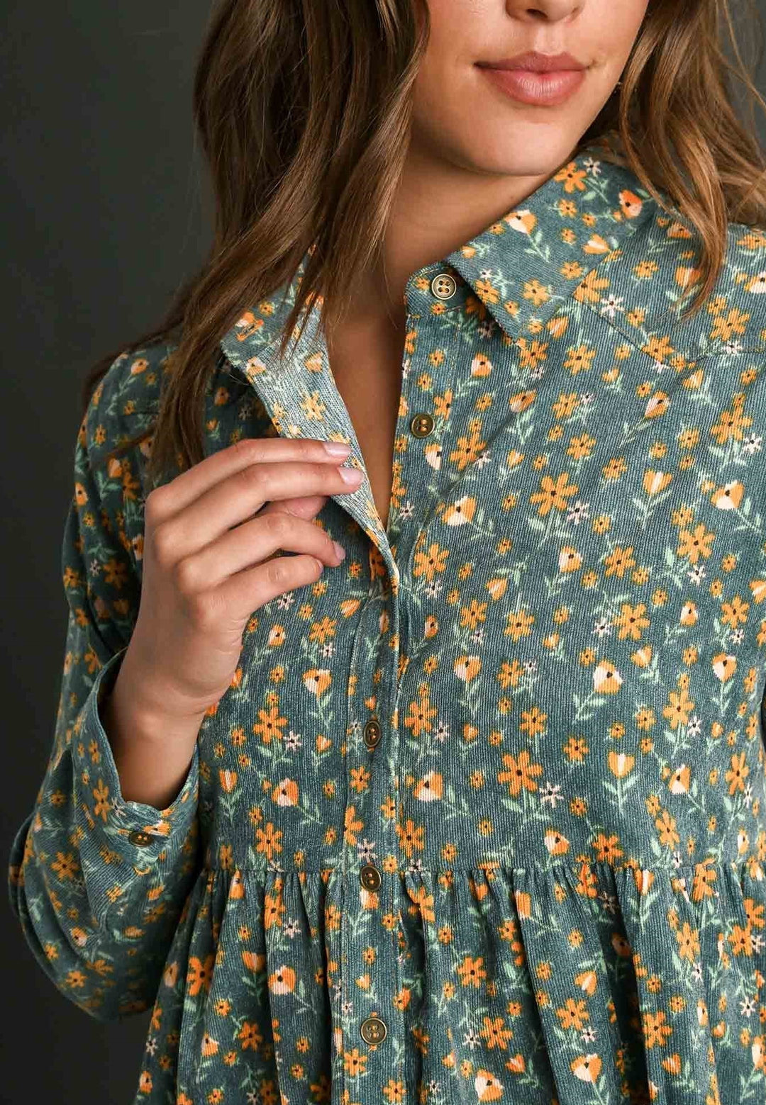 Corduroy Floral Tunic Top