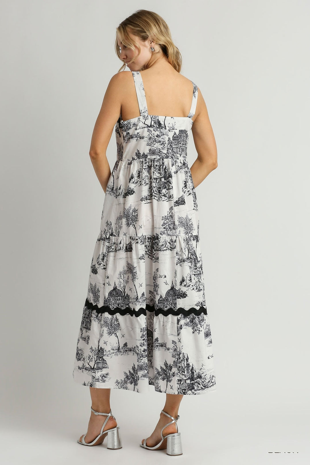 Ric Rac Trim Landscape Print Dress