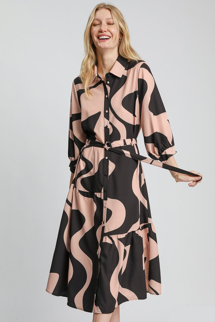 Abstract Print Button Down Dress