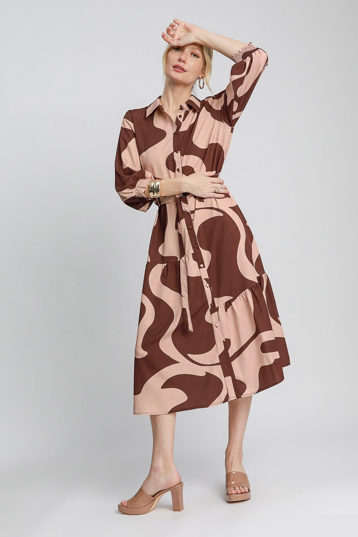 Abstract Print Button Down Dress