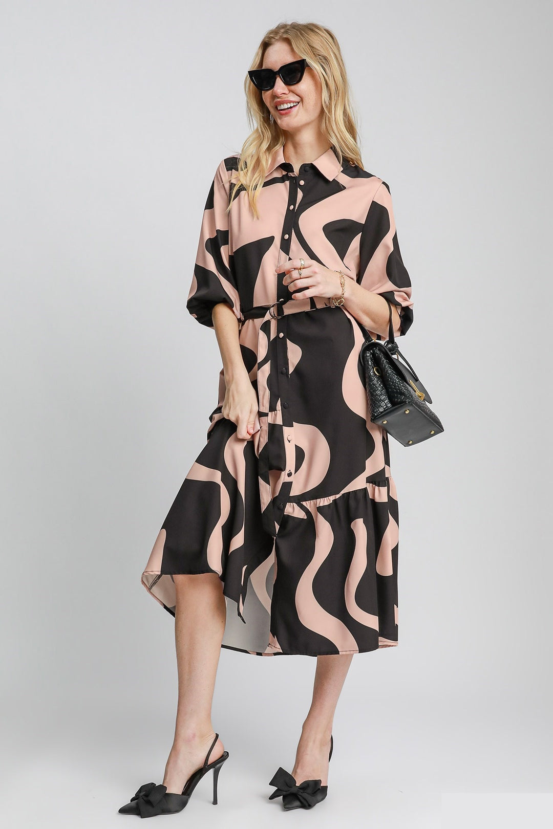 Abstract Print Button Down Dress