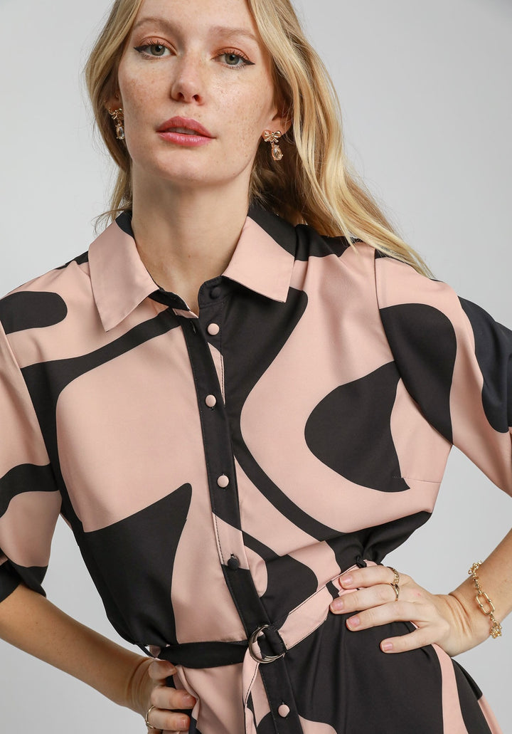 Abstract Print Button Down Dress