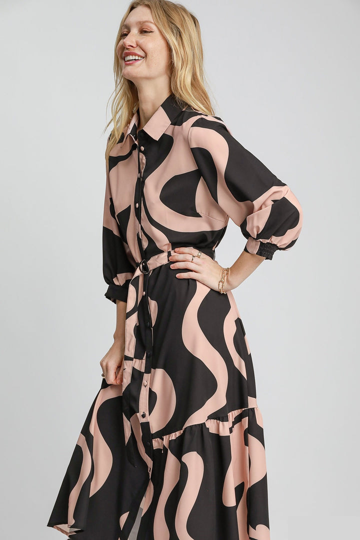 Abstract Print Button Down Dress