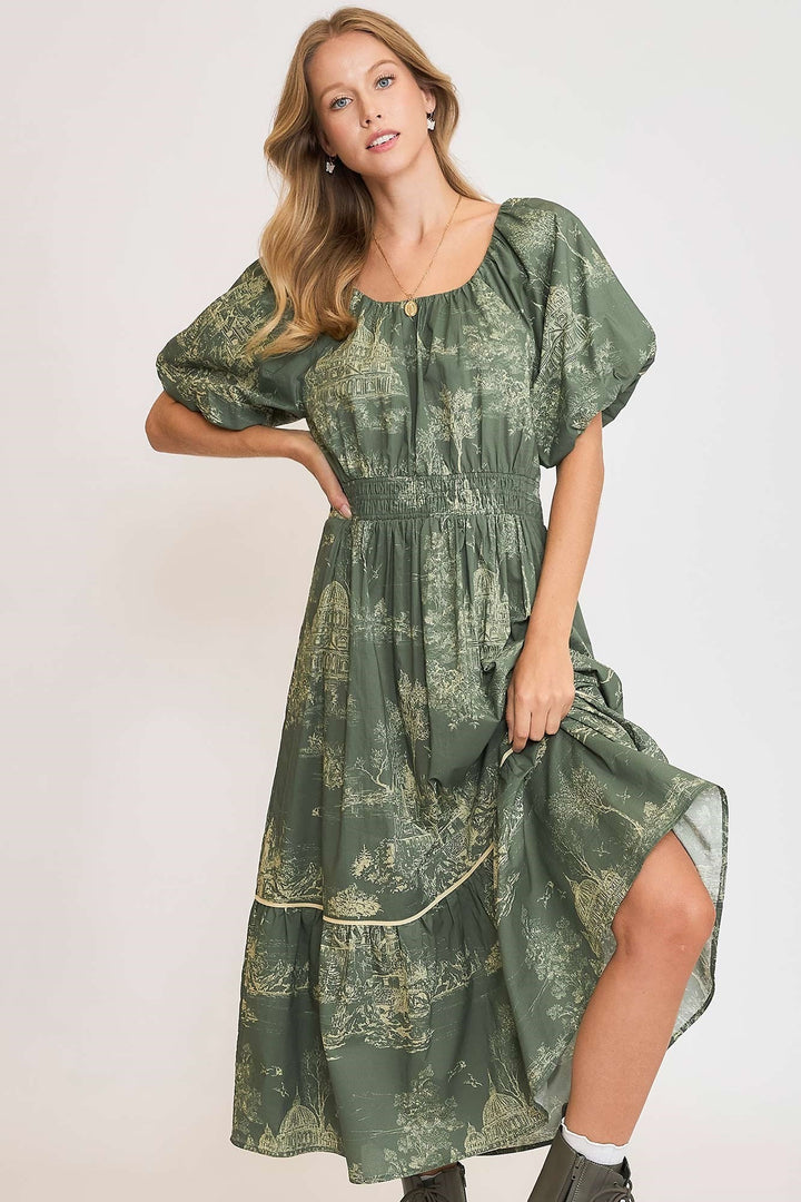 Landscape Print Tiered Dress