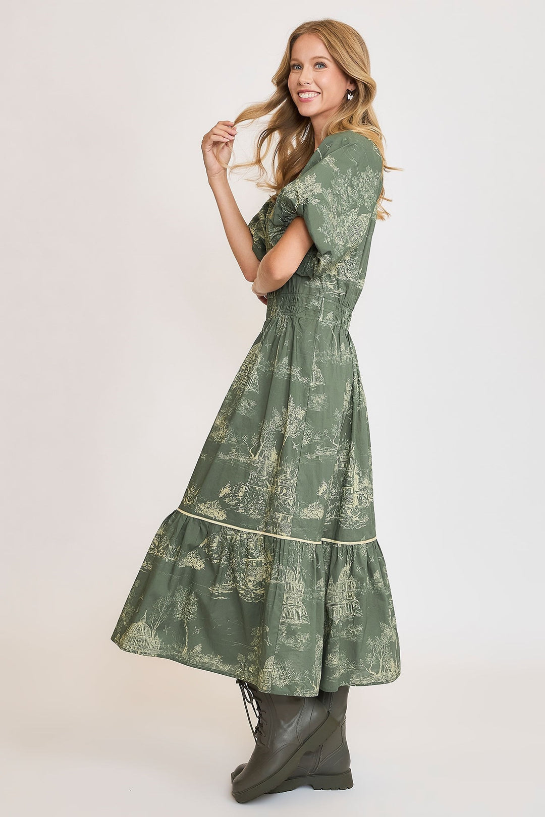 Landscape Print Tiered Dress