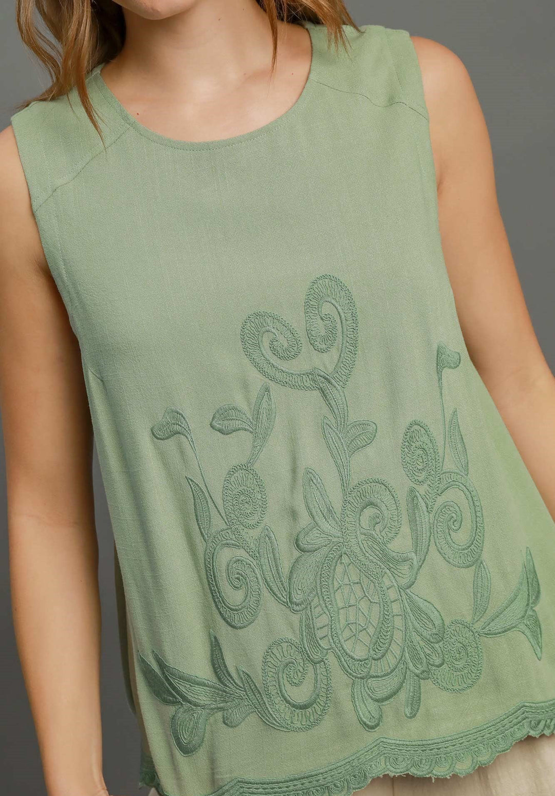 Sage Embroidered Linen Top