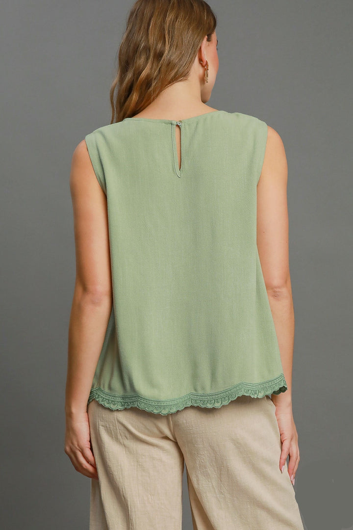 Sage Embroidered Linen Top