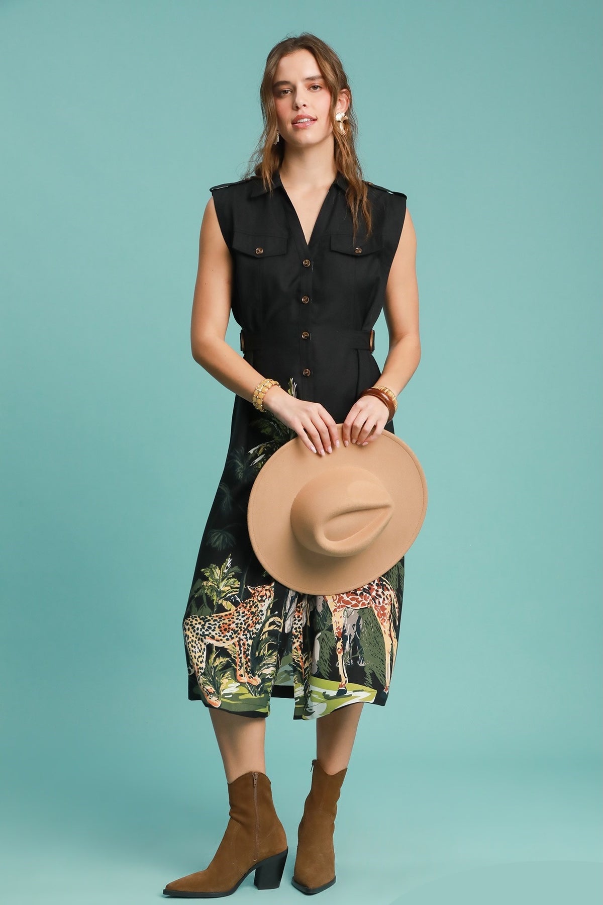 Safari Print Button Down Dress
