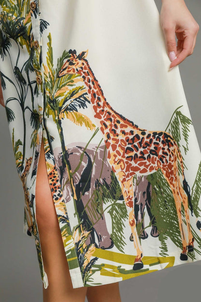 Safari Print Button Down Dress