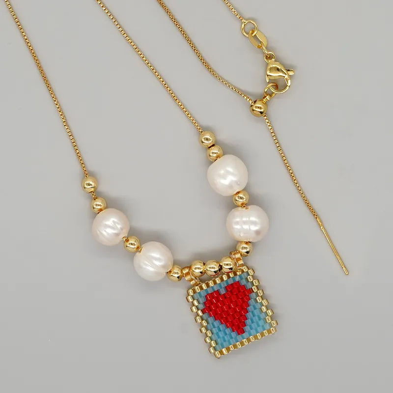 Beaded Heart  + Pearl Necklace