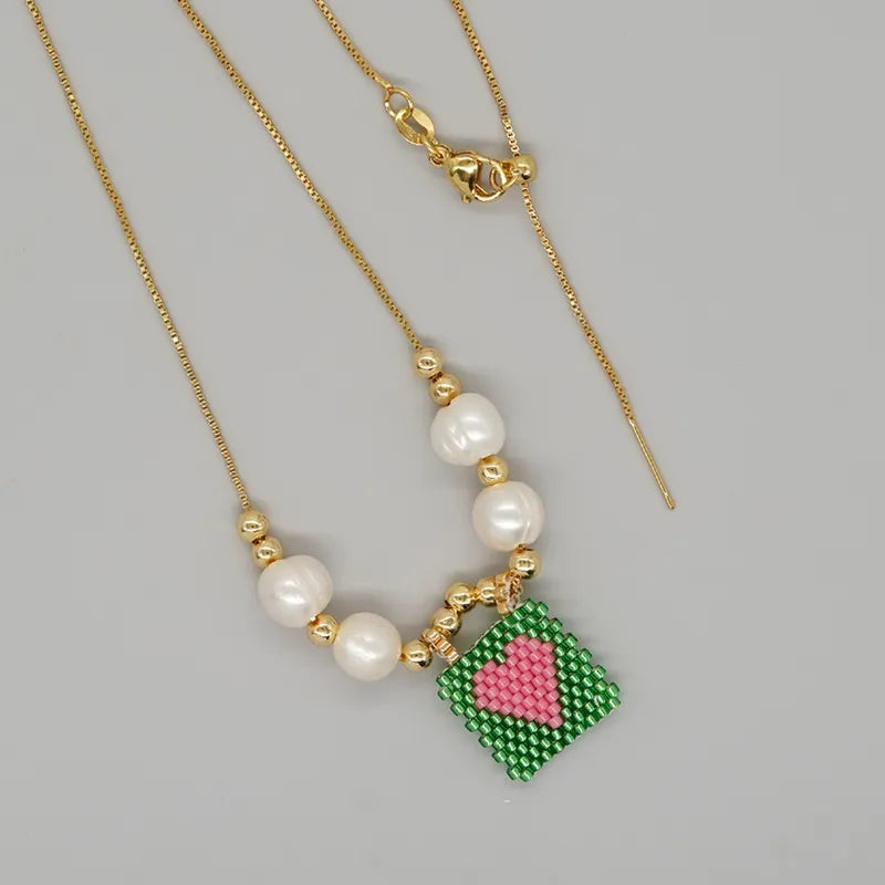 Beaded Heart  + Pearl Necklace