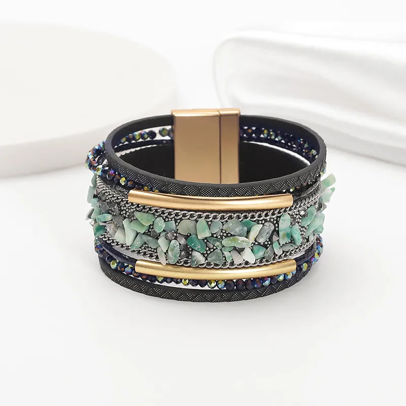 Boho Leather + Stone Bracelet